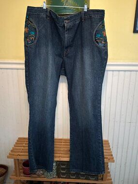 Ashley Stewart Plus Size 20W Embroidered Blue Denim Bootcut Jeans